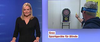 Bildtext: ORF Sprecherin beim Ankündigen des Beitrages.