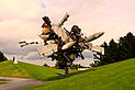 Skulptur von Nancy Rubins, die komplett aus Flugzeug-Schrott-Teilen hergestellt ist. Der Name der Skulptur "Airplane Parts & Hills".
