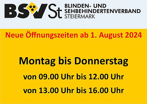 Bildtext: neue Öffnungszeiten ab 1. August 2024.